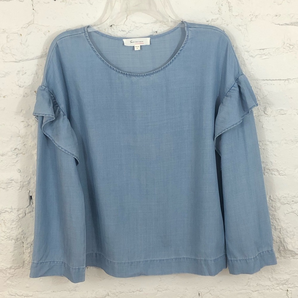 Two By Vince Camuto Chambray Ruffle Top